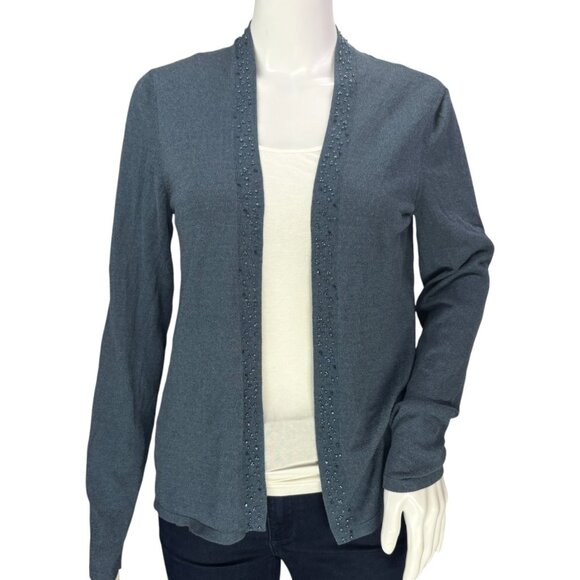 Eileen Fisher Womens Open Front Knit Sweater Cardigan Beaded Green Size S - Picture 2 of 14